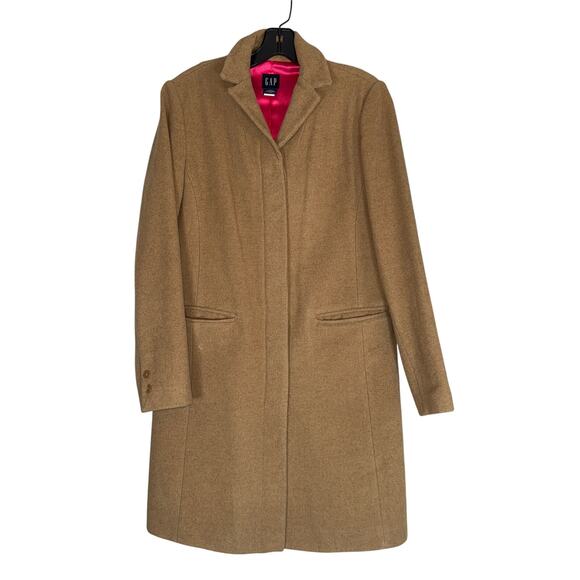 Y2K Gap Brown Wool Cashmere Longline Top Coat Pink Satin Lining Womens Small - Picture 1 of 7